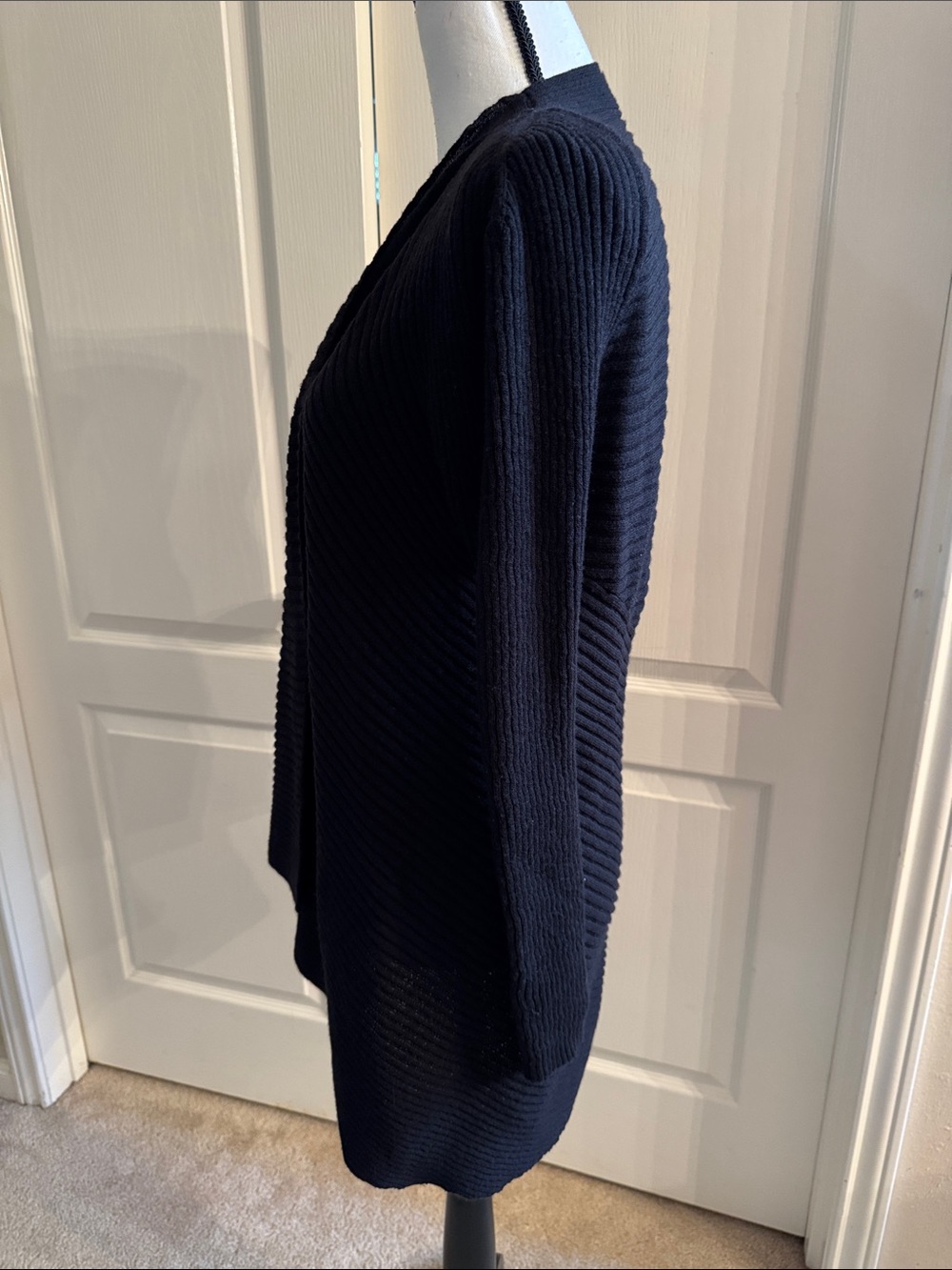 EILEEN FISHER - Black Ribbed Open-Front Cardigan - Size Large - Picture 3 of 12